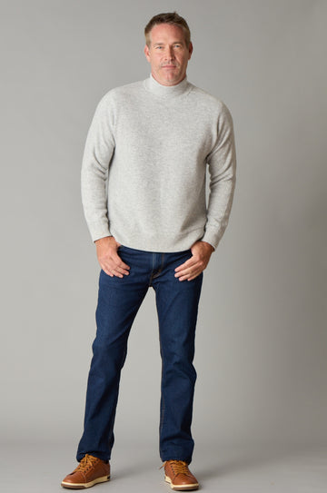 Pebble Grey Heather Merino Wool Jersey Panel Mock Neck