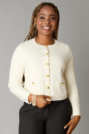 Pearl White Merino Wool Cardigan Jacket