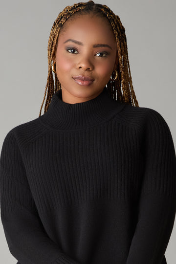 Black Onyx Merino Wool Mock Neck