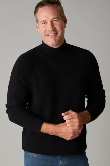 Black Pearl Merino Wool Jersey Panel Mock Neck