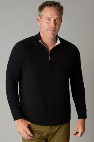 Black Sand 100% Cashmere Quarter-Zip Mock Neck