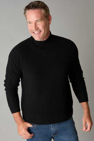 Black Pearl Merino Wool Jersey Panel Mock Neck