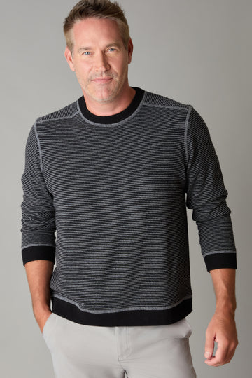 Black Pearl Fine-Line Stripe Merino Wool Crew Neck